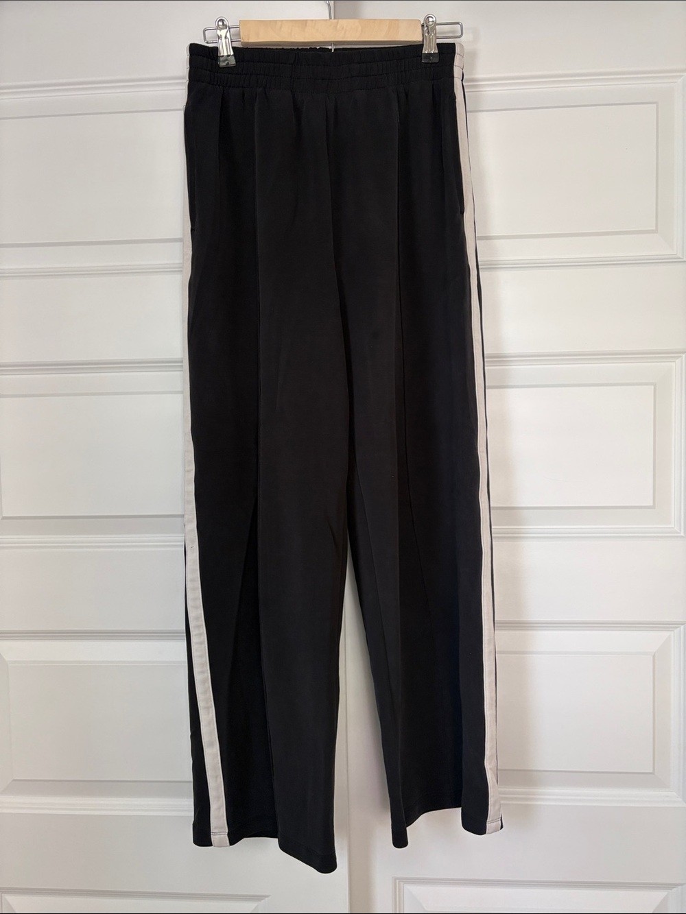 Oysho wide leg Black Track Pants with White Side Stripes